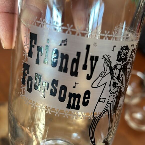 RARE Vintage Friendly Foursome Glassware 3 Piece Cocktail Set Barbershop Quartet - Picture 6 of 11